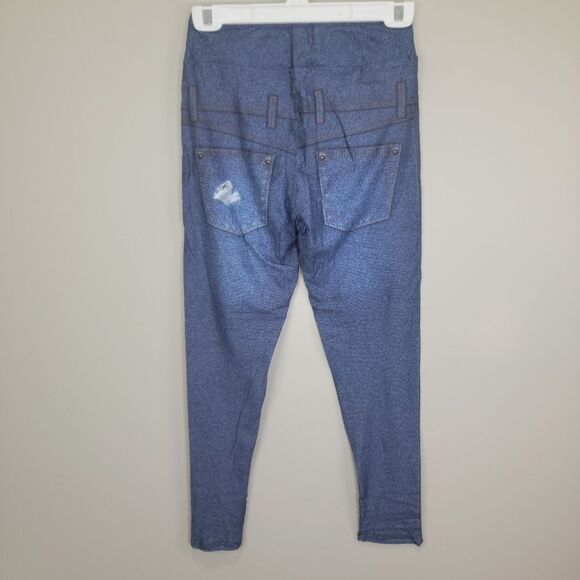 Dren Designs Faux Distressed Denim‎ with American Flag Accents Leggings OS - Picture 2 of 6